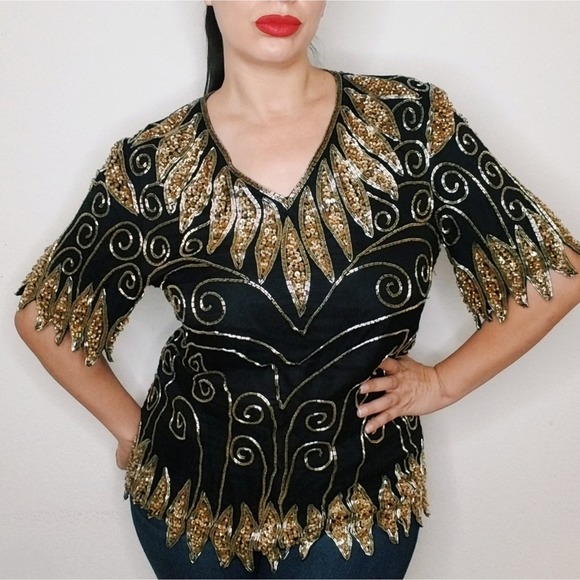 VINTAGE  | Jean for Joseph LeBon Sequined Top Large - Picture 1 of 8